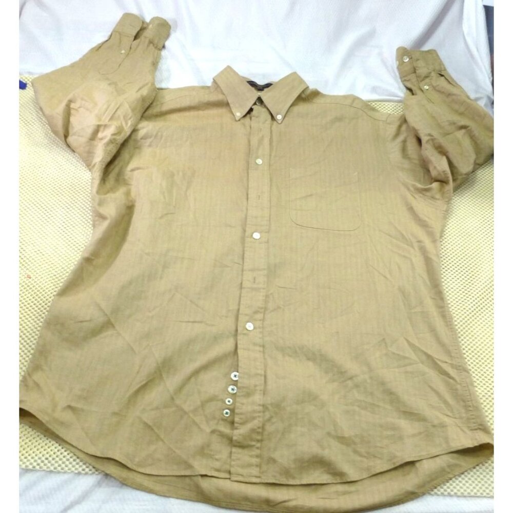 VTG Tommy Hilfiger Khaki Button Down Shirt Herringbone Weave Casual Classic Mens